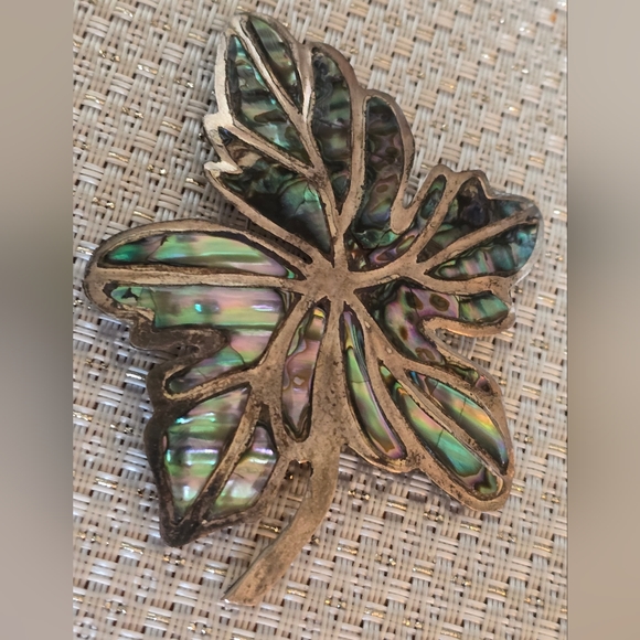MR Mexico Jewelry - 3 1/2" Abalone Pin Marked MR Mexico Sterling Silver